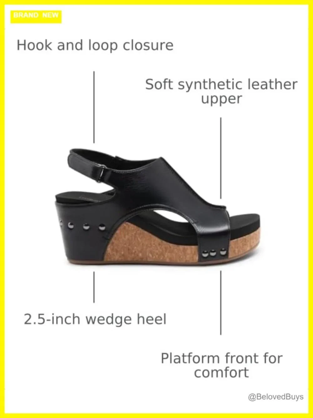 Women's Cork Peep-Toe Platform Wedge Sandals Faux Leather 2.5